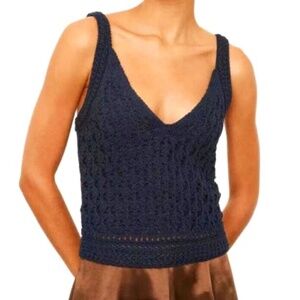 NWT VINCE  Crochet Knit Tank Top in Navy Blue Size Large